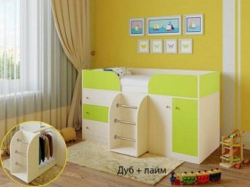 Кровать-чердак Малыш-4 Дуб молочный/Лайм в Оконешниково - okoneshnikovo.katalogmebeli.com | фото